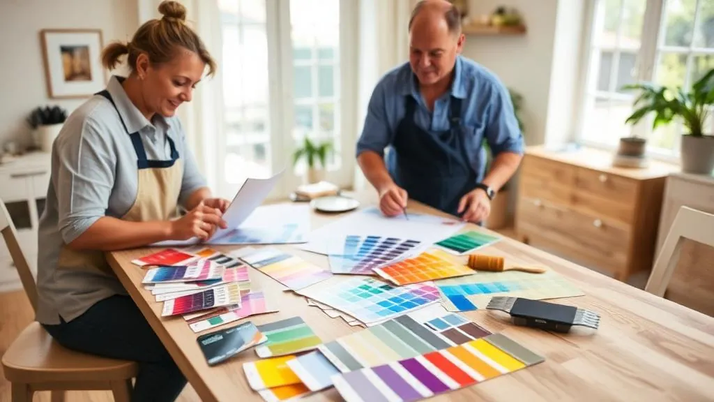 Homeowner choosing paint colors with professional guidance